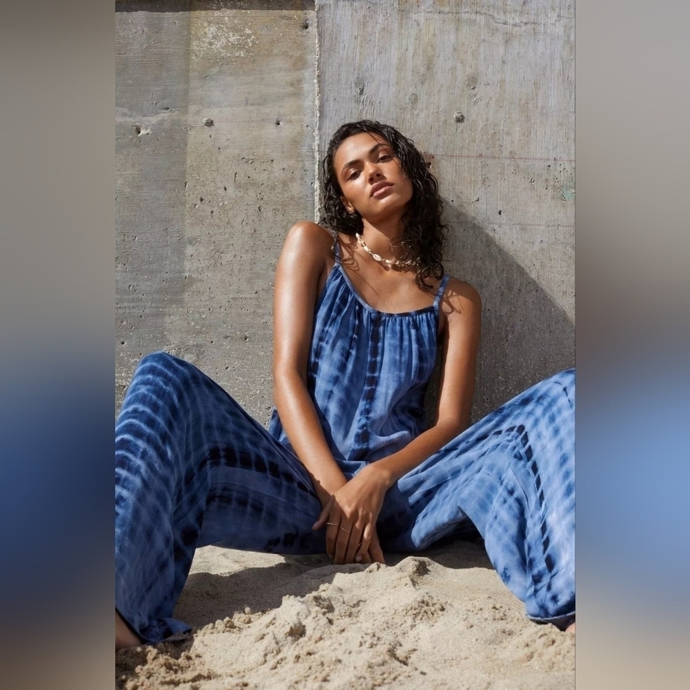 Nasty Girl Blue Tie Dye Gauze Cover Up Jumpsuit 6 M - Picture 2 of 8